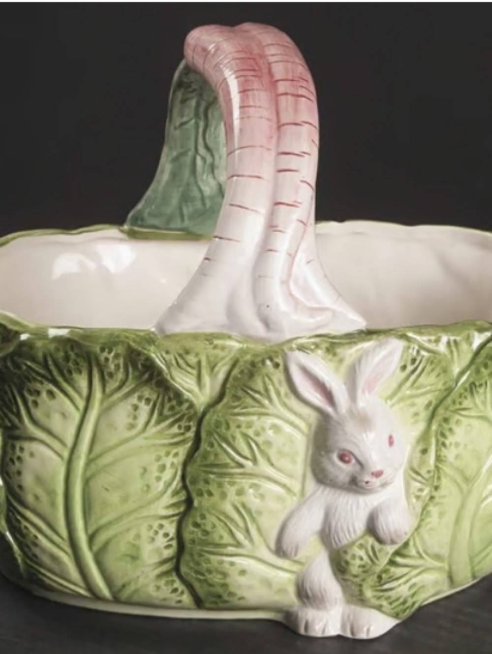 Bunny Lane Ceramic Lettuce Basket Serving Decorative Collectible